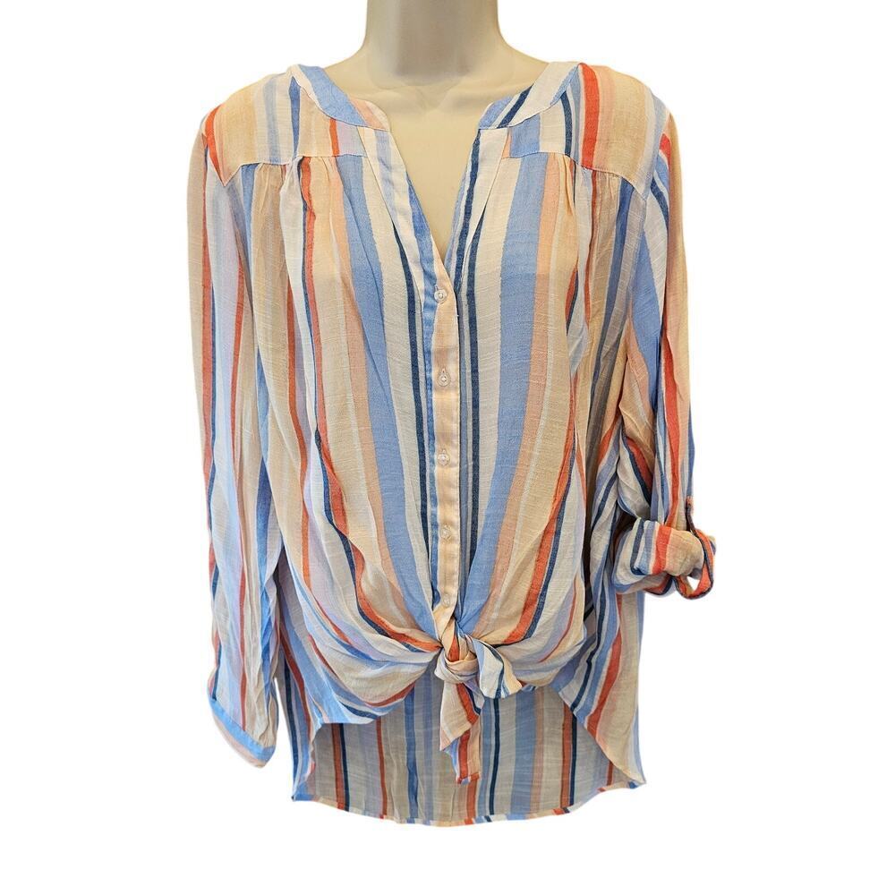 Zac & Rachel 2X knit tie front pastel beach button up EUC roll tab sleeve light